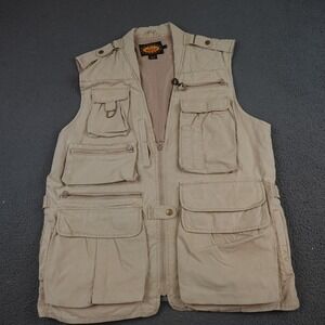 Vintage Woolrich Vest Mens Large Beige Canvas Multi Pocket Safari Hiking